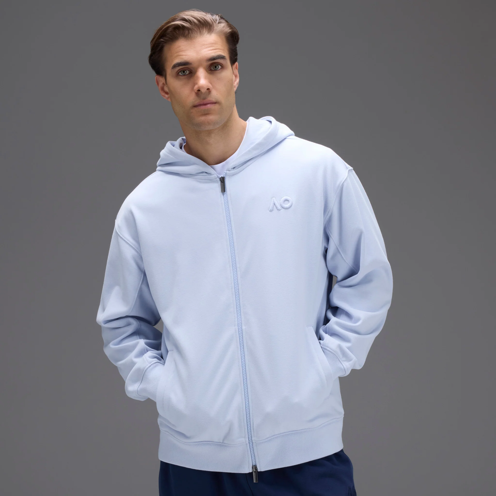 Unisex Australian Open Zip-Up Hoodie Light Blue - Image 5