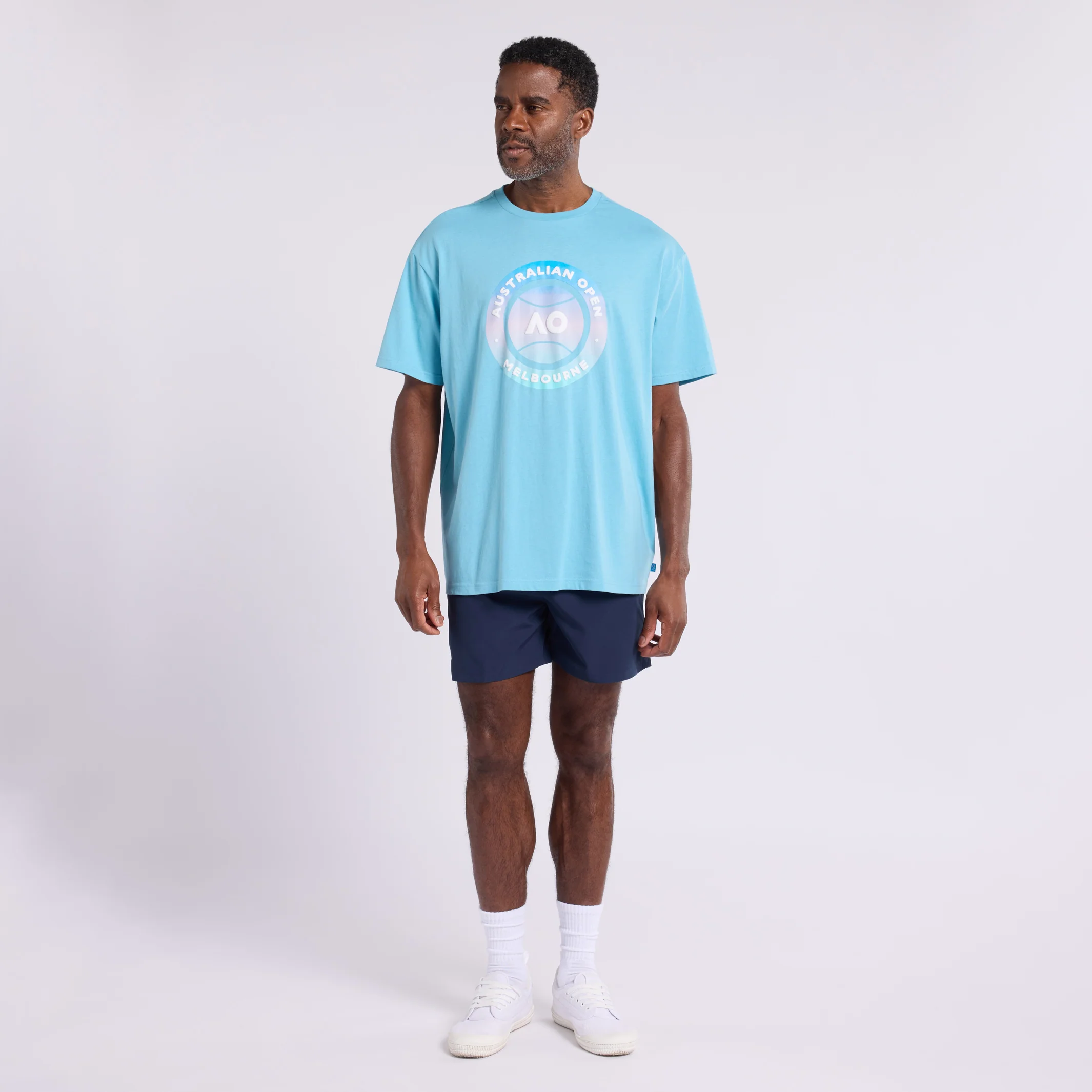 Men's Milky Blue T-Shirt Round Logo - Image 3