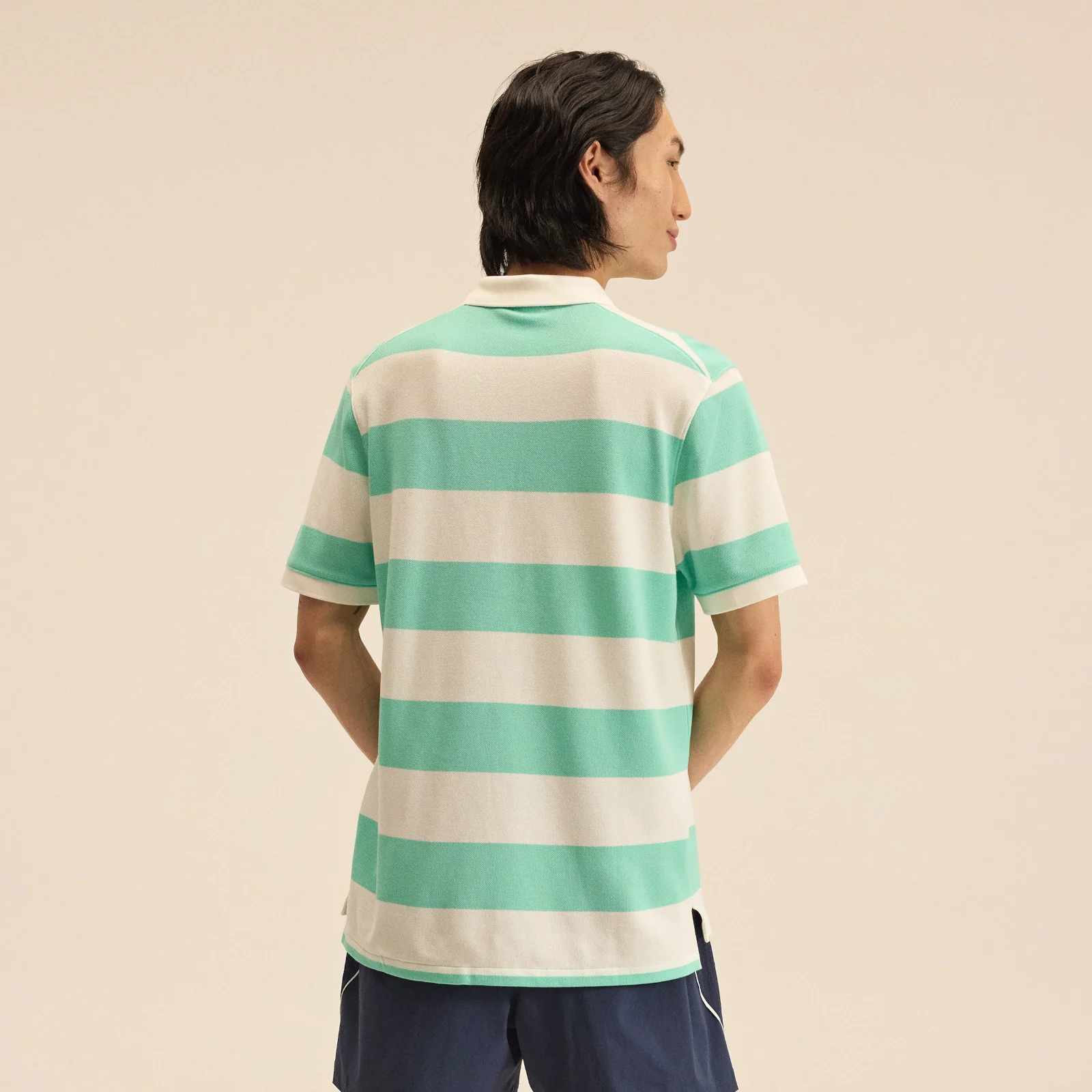 Men's Striped Polo Green - Image 2