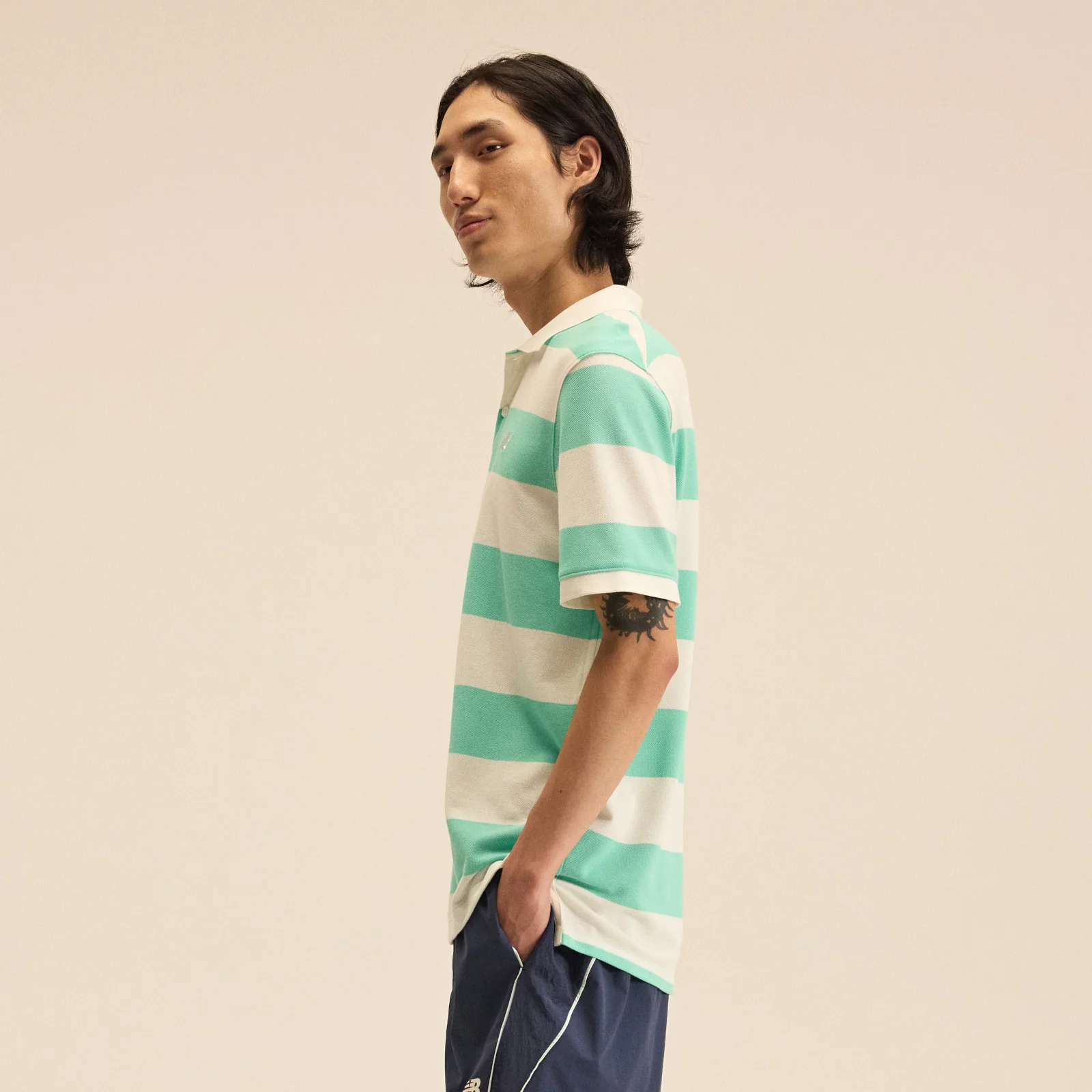 Men's Striped Polo Green - Image 3