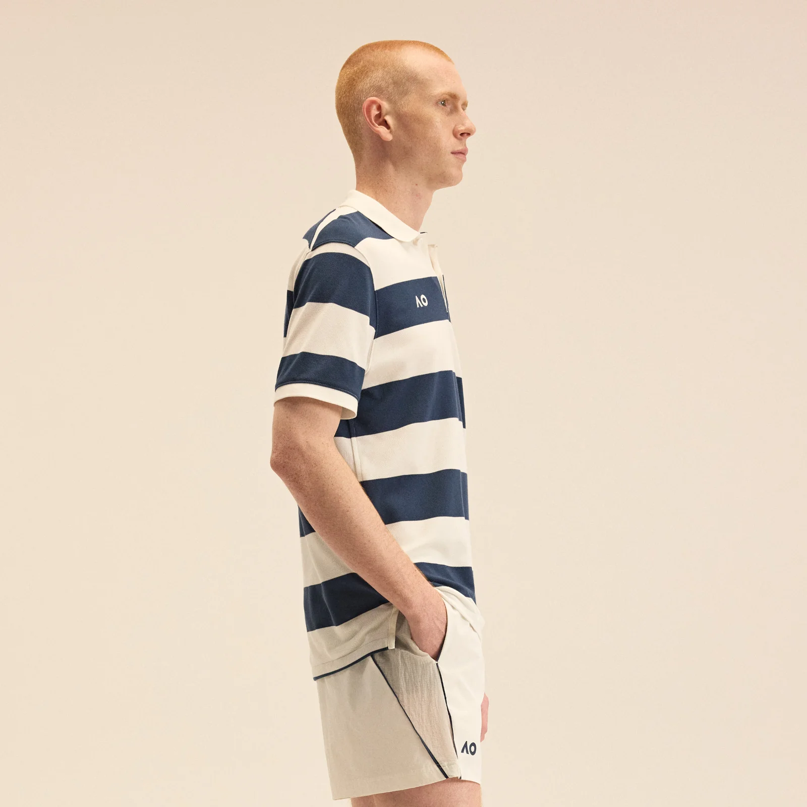 Men's Striped Polo Navy - Image 4