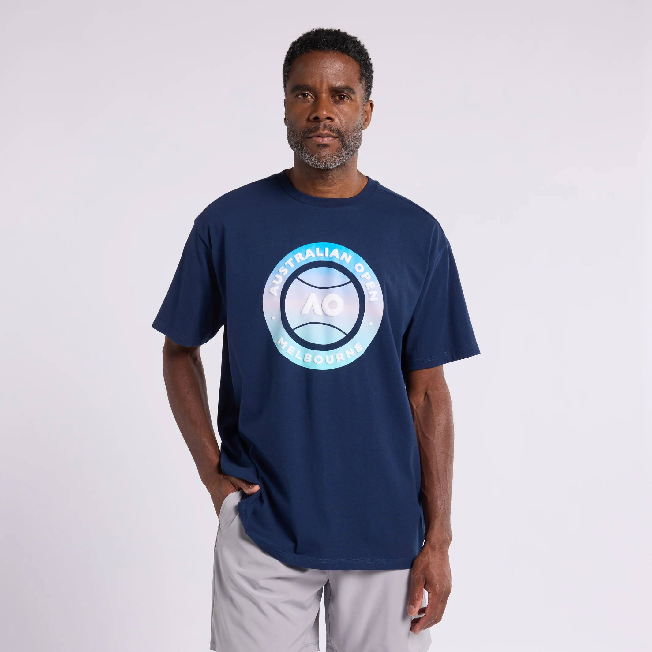 Men's Navy T-Shirt Round Logo - Image 2